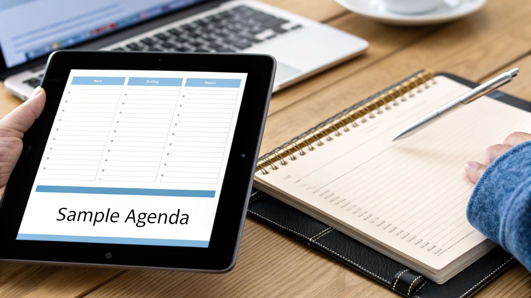 Meeting productivity illustration showing AI tools and meeting summaries