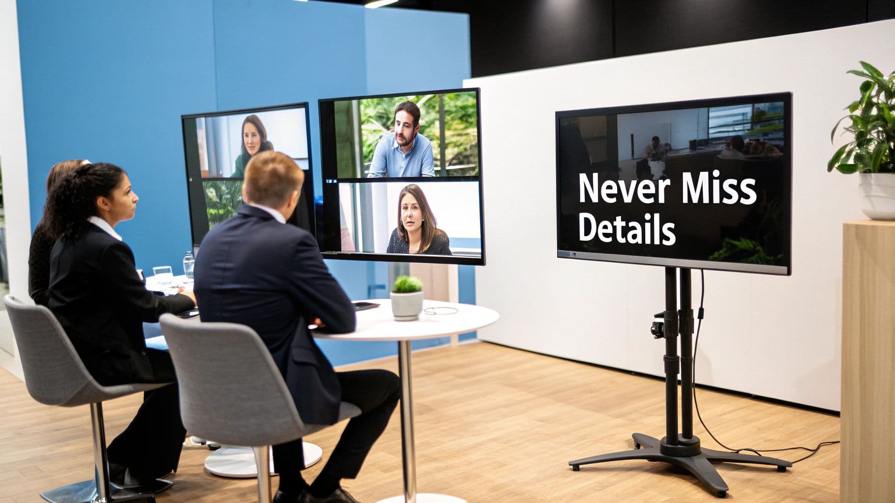 Meeting productivity illustration showing AI tools and meeting summaries