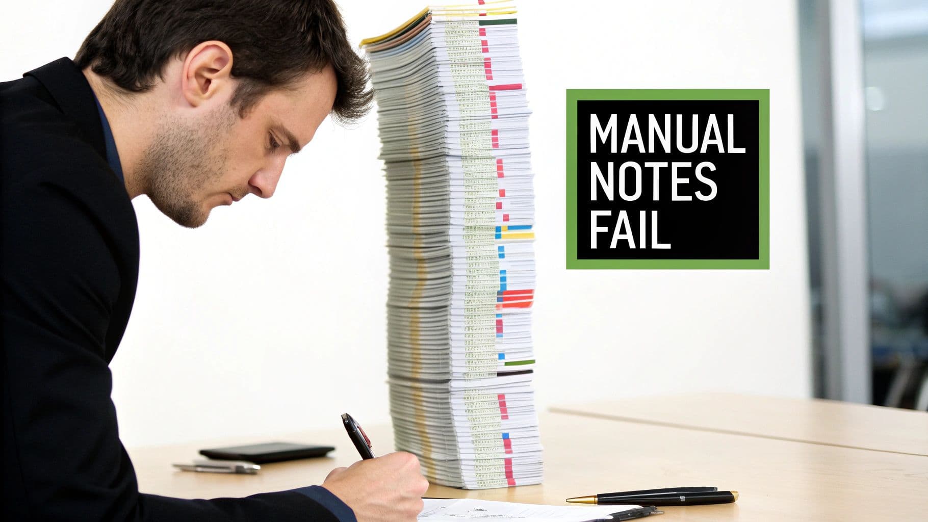 Meeting productivity illustration showing AI tools and meeting summaries