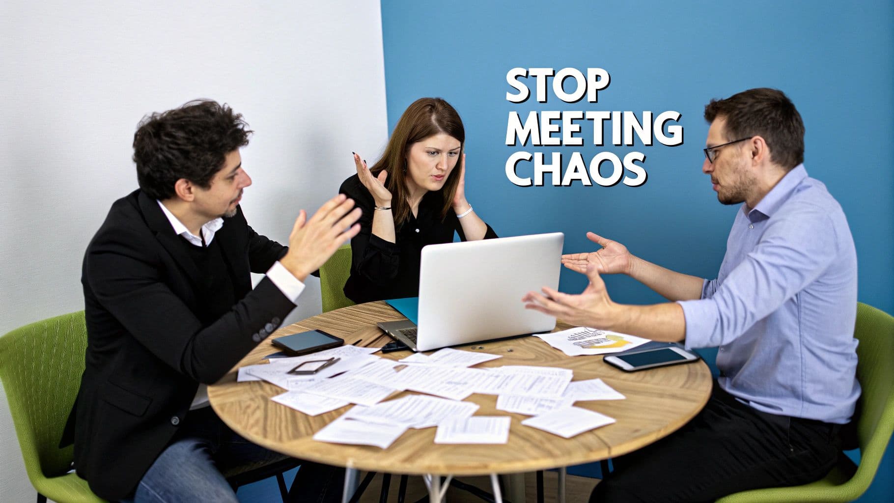 Meeting productivity illustration showing AI tools and meeting summaries