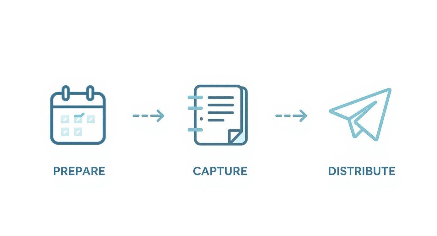 Meeting productivity illustration showing AI tools and meeting summaries