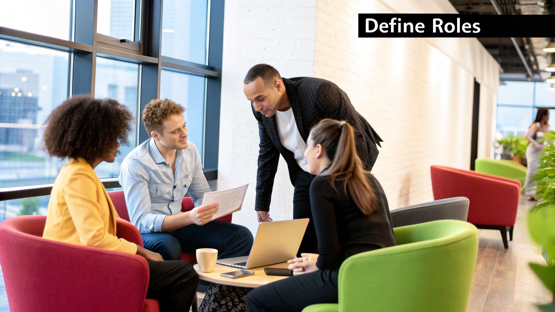 Meeting productivity illustration showing AI tools and meeting summaries