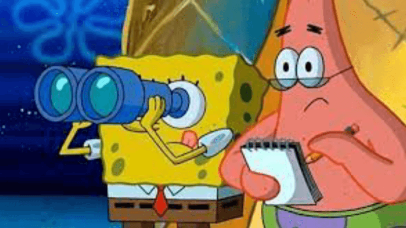 Patrick Star's confused expression while frantically scribbling notes perfectly represents how we all feel in complex meetings